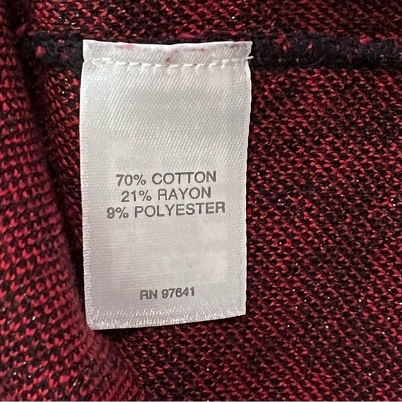 J Jill Damask Red Black Long Sleeve Sweater Petites S Rhinestones Christmas - Picture 3 of 11